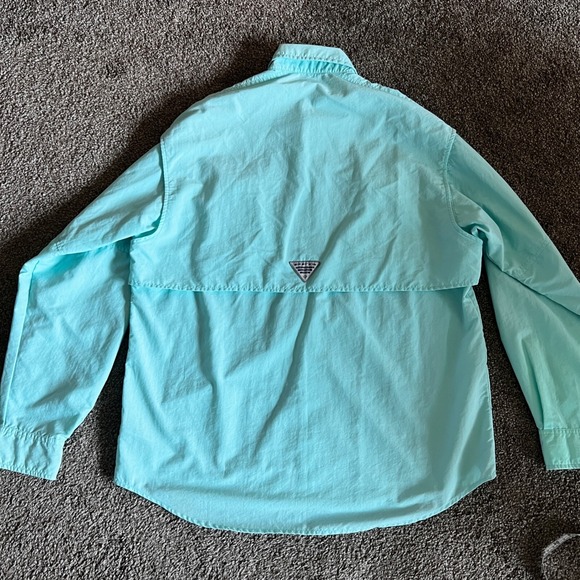 Columbia PFG Fishing Shirt Omni-Shade Teal Roll-Up Long Sleeve Button Up - Picture 2 of 9